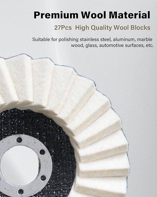 Comefloor 4.5" Wool Felt Flap Disc for Angle Grinder - Polishing Wheel for Stainless Steel, Aluminum, Metal, Marble, Stone, Furniture, Car Wax (115mm, 20mm Thick, 5-Pack)