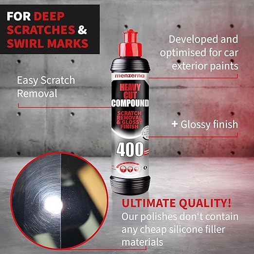 menzerna Deep Scratch and Swirl Remover Kit I Car polishing Set with Menzerna Heavy Cut 400 (16oz) and 6 Inch Polishing Pad I Deep Scratch Remover and high Gloss Kit for All Types of Vehicles