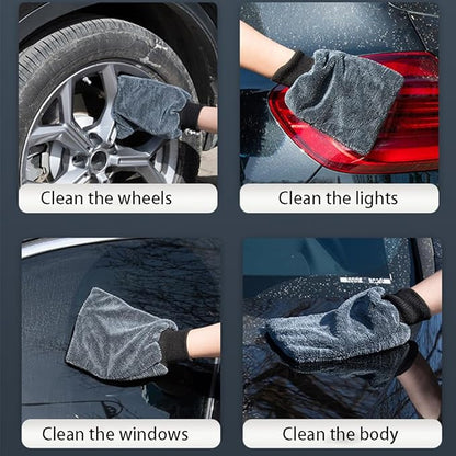 Shiny Glove Cleaning Glove, Shiny Shower Cleaning Gloves, Premium Microfiber, Elastic Cuff, Reusable Washable, Ultra-Soft, for Car Wash Cloth, Glass, Bathroom Chrome Fittings (4)