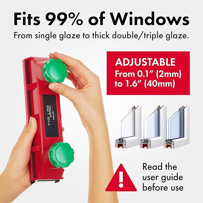 Tyroler Magnetic Window Cleaner Tool | The Glider D4 Double-Sided Window Cleaner Tool Fits Windows 0.1"-1.6" Thick | Magnet Window Cleaner | Magnetic Glass Cleaner | limpiador de ventanas magnetico