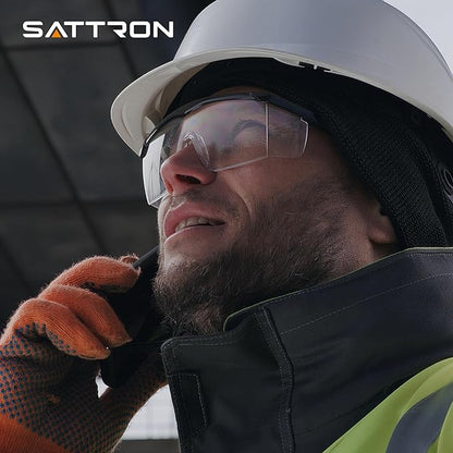 SATTRON Clear Safety Glasses 12 PACK Safety Goggles Anti-Fog Impact Resistant UV Protection Adjustable Temples Wide Vision Protective Eye Wear for Industrial Work, Laboratory, Woodworking