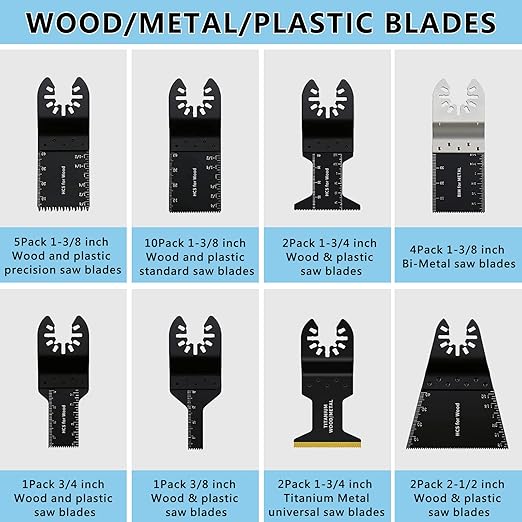 OTUCO 154 Pack Oscillating Saw Blades, Wood Metal Cutting Multitool Bi-Metal Blades Quick Release Tool Blades Kits Fit for Dewalt, Makita, Ryobi, Rockwell with Sanding Paper
