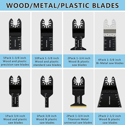 OTUCO 154 Pack Oscillating Saw Blades, Wood Metal Cutting Multitool Bi-Metal Blades Quick Release Tool Blades Kits Fit for Dewalt, Makita, Ryobi, Rockwell with Sanding Paper