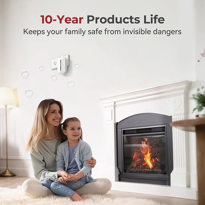 Carbon Monoxide Detectors Plug in,10 Year Replaceable Battery Operated Co Monitor Alarm,Plug and Play Co Detector,Portable Carbon Monoxide Detector for Home,Traval,RV,Hotel GS846A 3 Pack