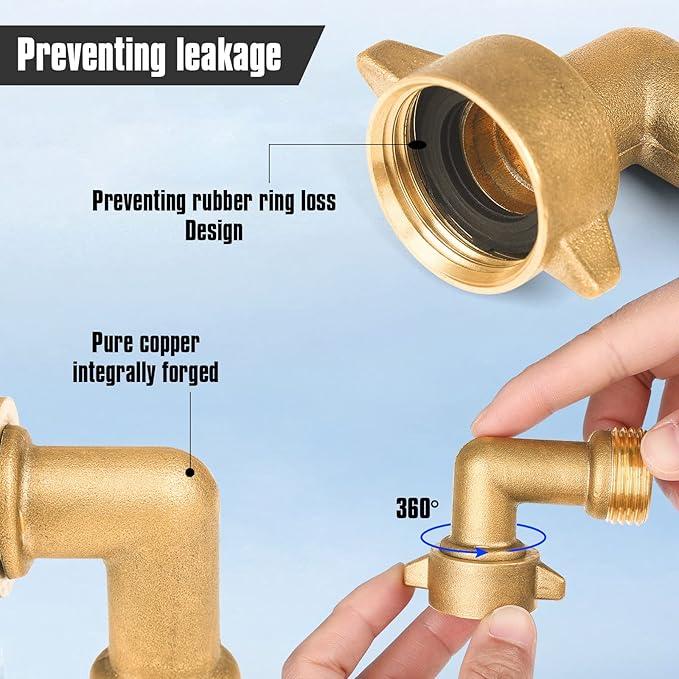 2Pack 90 Degree Hose Elbow - RV & Garden Faucet Adapter, 3/4" Solid Brass, Hose Adapter for RV Water Hookups Residential Outdoor Faucets