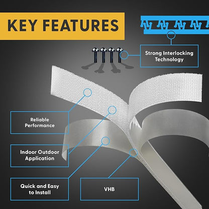 Industrial Strength - Clear Indoor/Outdoor Adhesive Mounting Tape - Self Mating Reclosable Fastener Compatible with 3M SJ3550 / SJ3560 Dual Lock
