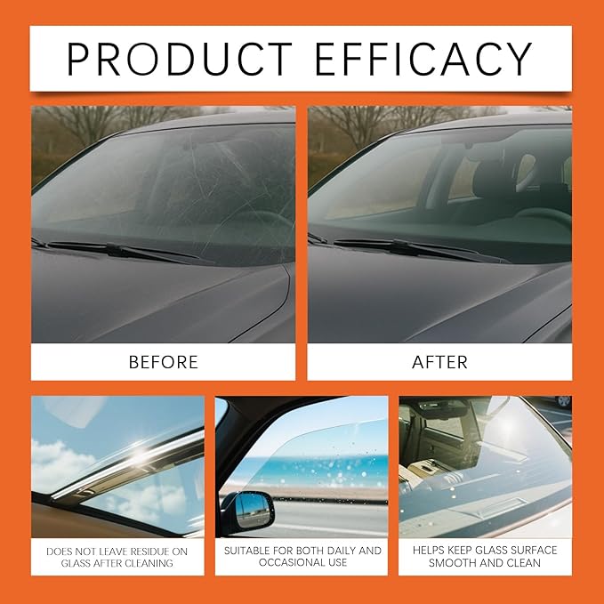 2PC Glass Cleaner,Car Oil Film Cleaner, Q4 Glass Guard,Automotive Oil Film Cleaning Brush for Car Windows,Removes Oil Film & Smudges,Improve Windshield Clarity for Safe Driving
