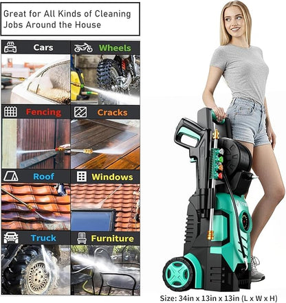 2025New Pressure Washer 4800PSI, 34" Tall, 4 Quick Connect Nozzles,Inlet Hose&Filter&500mlFoam Cannon for Cars/Fences/Driveways/Home Cleaning,Blue