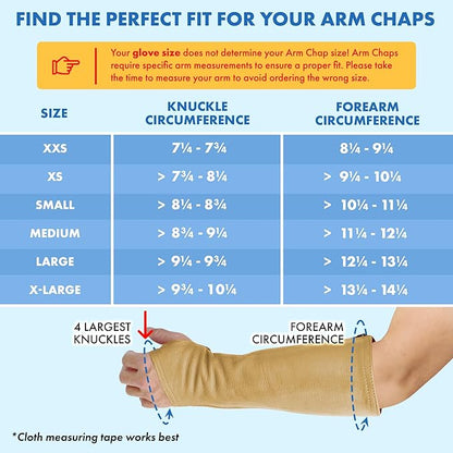 Arm Chaps Leather Protective Sleeves Arm Guard - Prevent Cuts, Scratches & Bruises - Genuine Cowhide - Ideal for Gardening & Construction - Left & Right Form-Fitting. Tan (1 Pair/Medium).