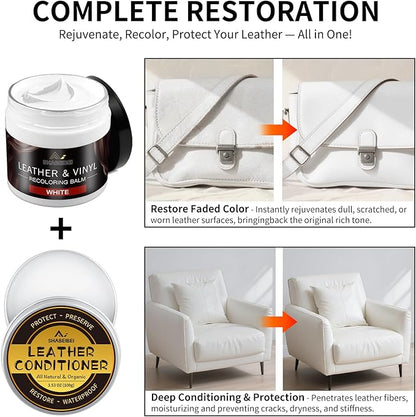 SHABEIBEI Leather Recoloring Balm with 100ml Mink Oil, White Leather Repair Kit and Scratch Remover for Furniture, Car Seats, Sofas, Dye & Restorer for Couches, Vinyl, PU, Faux