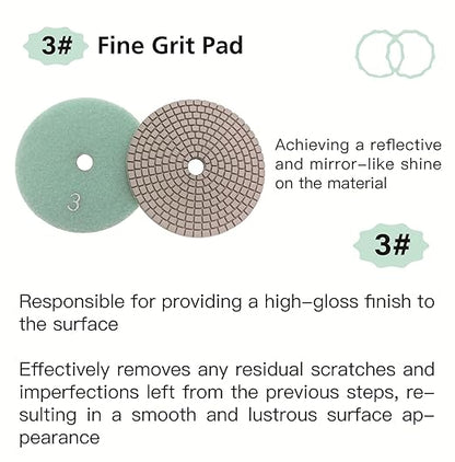 ComeFloor 4 Inch Wet/Dry Diamond Polishing Pads for Granite Marble Concrete Hook and Loop Stone Polishing Pads Step-3 Bundle 3 PCS