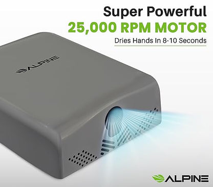 Alpine Commercial Hand Dryer with HEPA Filter, 8 Seconds Extreme Speed Electric Hand Dryer for Home Bathroom/Restaurant with Heat & Speed Control - ADA Compliant (120V Grey)