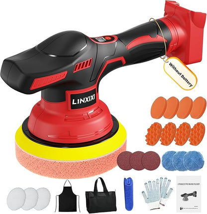 Cordless Car Polisher for Car Detailing Compatible with Milwaukee 18V Battery (Battery Not Include), 6 inch Car Buffer with 26pcs Polishing Kit, 8 Variable Speed Portable Orbital Polisher for Auto