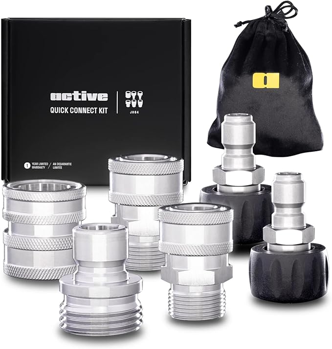 Active M22-14mm Pressure Washer Quick Connect Kit, 304 Stainless Steel M22-14mm to 3/8" Male to Female Quick Disconnect Kit for Power Washer Assembly