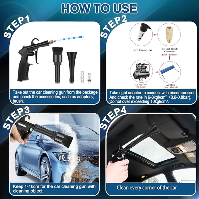 High Pressure Car Cleaning Gun Detailing Interior Dryer Air Blow Gun,Car Cleaning Tools,Air Gun for Compressor Quickly Removes Dirt and Dust Works with Air Compressor