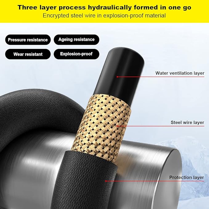 POHIR Pressure Washer Hose 50 ft with 3/8 Inch Quick Connect, Kink Resistant High Tensile Wire Braided,with 2 pcs M22 14mm Adapter Set, 4200 PSI Power Washer Hose