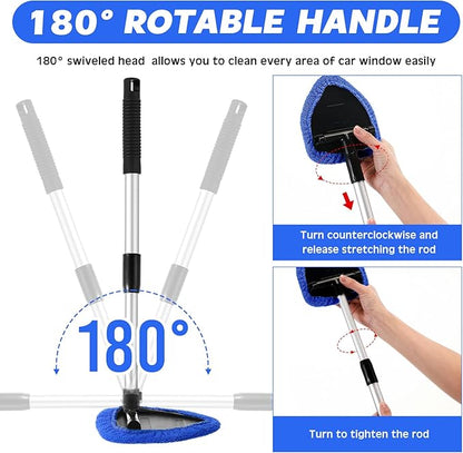 8 Pcs Car Windshield Cleaner Tool Kit with Extendable Handle, Microfiber Towel Pads, Brush, Empty Spray Bottle for Auto Glass Wiper Suvs Rvs & Home Windows(Blue)