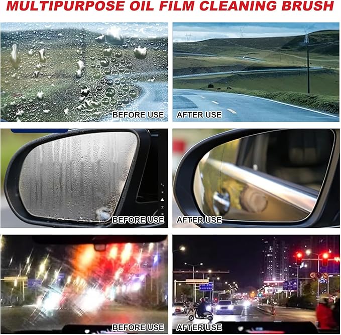Yee hfafa Oil-Free Car Glass Brushes, Upgrade 2.0 Clear Vision Glass Cleaner, Oil Film Cleaning Brush for Automotive Windows, Clearvision Cars Windshield Cleaner Tool (1set) (1, Red)
