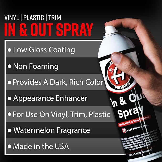 Adam's Polishes in and Out Spray, Car Detail Spray, Non-foaming, Low Gloss Coating, Deep Shine for Plastic and Trim, Good for Hard to Reach Areas, Watermelon Scent (3 Pack)