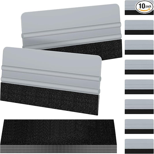 10 Pack Vinyl Wrap Squeegee 6 Inch Felt Edge Window Film Tint Decal Applicator Scraper Wallpaper Smoothing Tool with 10 Pcs Black Felt Fabric