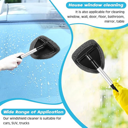 Baderke 10 Pcs Windshield Cleaner Tool Car Window Cleaning Supplies with Extendable Handle Include 6 Washable Microfiber Bonnets 2 Empty 60ml Spray Bottle Glass Wiper Kit (Gray)