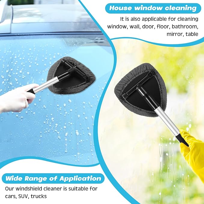 8 Pcs Car Windshield Cleaner Tool Kit with Extendable Handle, Microfiber Towel Pads, Brush, Empty Spray Bottle for Auto Glass Wiper Suvs Rvs & Home Windows(Grey)