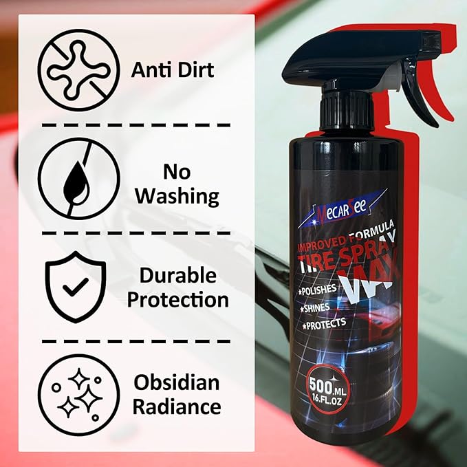 Mecarsee Premium Wheel & Tire Shine Spray - Professional All in One Car Wash Cleaning Wax - Long-Lasting Tire Coating Protection, UV Protection - 16 Oz Bottle