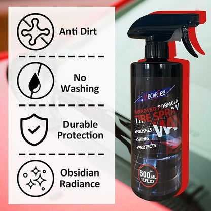 Mecarsee Premium Wheel & Tire Shine Spray - Professional All in One Car Wash Cleaning Wax - Long-Lasting Tire Coating Protection, UV Protection - 16 Oz Bottle