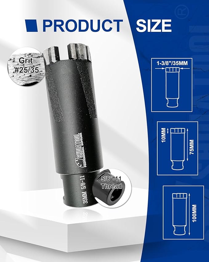 SHDIATOOL Diamond Core Drill Bits 1-3/8 Inch for Hard Stone Concrete Marble Granite Brick Laser Welded Dry or Wet Hole Saws 35mm
