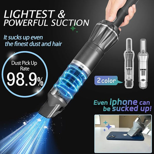 HIKALION Handheld Vacuum Cordless 25000PA, Super Lightweight 1lb with Powerful Suction, Charging Dock, Car Charger, Single Touch Empty and Detachable Dust Cup, Portable Mini Car Vac, Gray