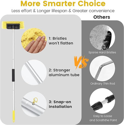 Car Wash Brush with Long Handle, 60'' Soft Bristle Cleaning Brush, Car Cleaning Brushes, Carwash Brushes for SUV, RV, Boat, Truck, House Siding, Sweep Snow, Yellow