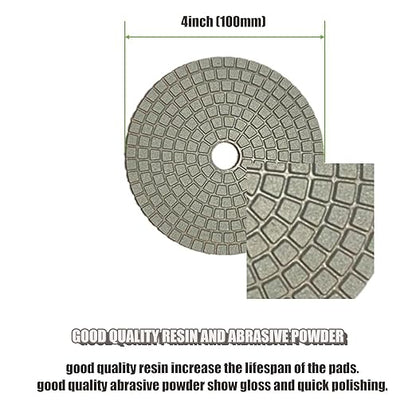 DIAPICK TOOLS Diamond Polishing Pads 4 Inch Wet Dry Set 9 Pieces for Concrete Marble Quartz Stone Countertop Granite Polishing and Sanding disc Include 5/8"-11thread Backer pad and Drill Adapter