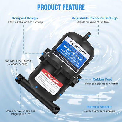 DC HOUSE Pre-Pressurized Water Accumulator Tank 0.75L 125PSI, RV Water Pressure Tank Smooth Flow Reduce Noise and Prolong Service Life for RV Yacht Faucet Shower Sprayer
