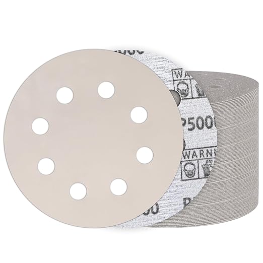 50PCS 5 Inch Hook and Loop Sanding Discs 5000 Grit, 8 Hole Wet Dry Orbital Sander Sand Paper, Silicon Carbide Sandpaper for Automotive Wood Metal Glass