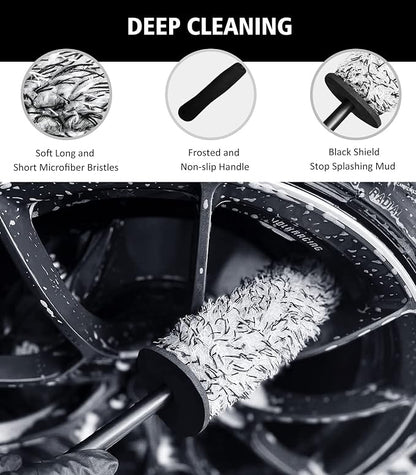 YeewayVeh 2PCS Car Wheel Brush, Long Handle Microfiber Rim Cleaner Brush and Bendable Wool Fiber Wheel Cleaning Brushes for Truck SUV Tire Rim Car Wheel Cleaning Kit, Red&Black