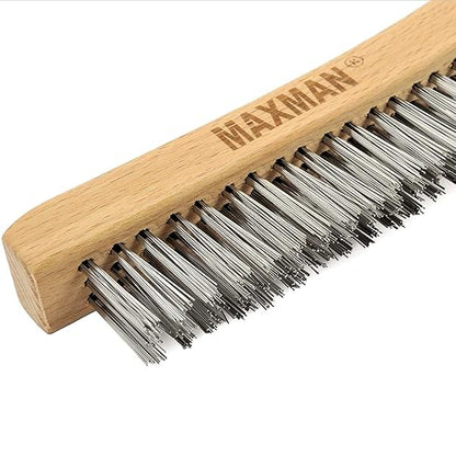 MAXMAN Wire Brush, Heavy Duty Stainless Steel Wire Brushes for Cleaning Rust, Grill Brush, Steel Brush for Paint Removal, Welding, Stiff Bristle Metal Brush with 14" Long Beech Handle, Large