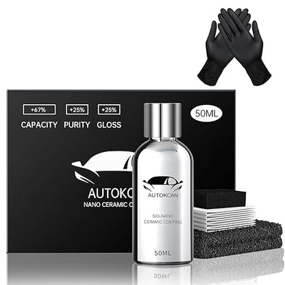 10H Nano Ceramic Coating for Cars, 50ML High Gloss Anti-Scratch SiO2 Ceramic Car Coating Kit, Plastic, Glass, Wheel Polishing, Hydrophobic, Long Lasting Protection