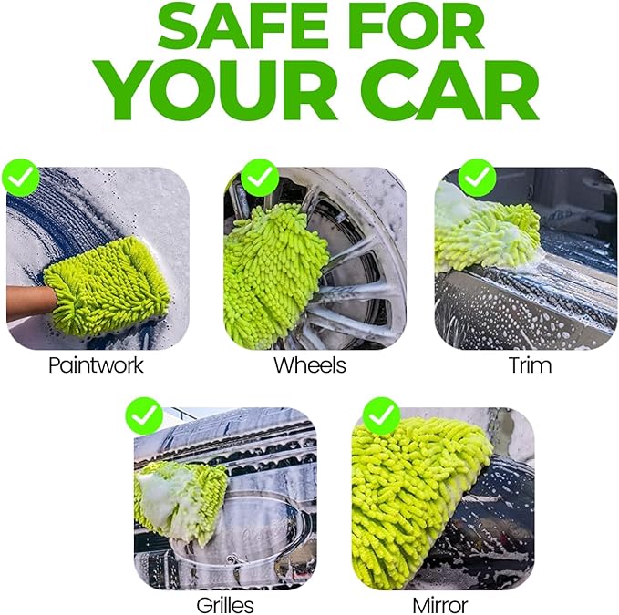 Premium Chenille Car Wash Mitt - Ultra-Soft, Scratch-Free, and Lint-Free Microfiber Mitt for Superior Car Wash Kit, Car Detailing, and Car Cleaning Supplies (1)