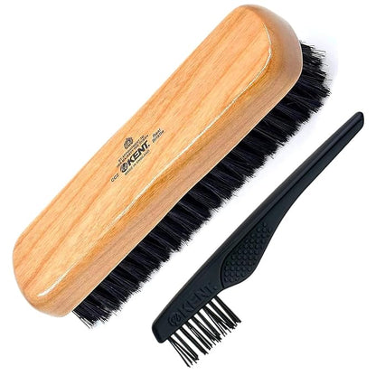 Kent CC2 Finest 100% Handcrafted Clothes Brush: Black Boar Bristle & Nylon Mix with Cherrywood Handle - Travel-Size Lint/Fuzz Remover for Cashmere, Wool, Silk; Suede Brush & Pet Hair Lint Roller