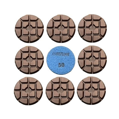 Concrete Floor Polishing Pucks Diamond Resin Disc for Terrazzo, Marble, Granite Floor, 3 Inch Hook and Loop Polishing Pad,50# 9 PCS