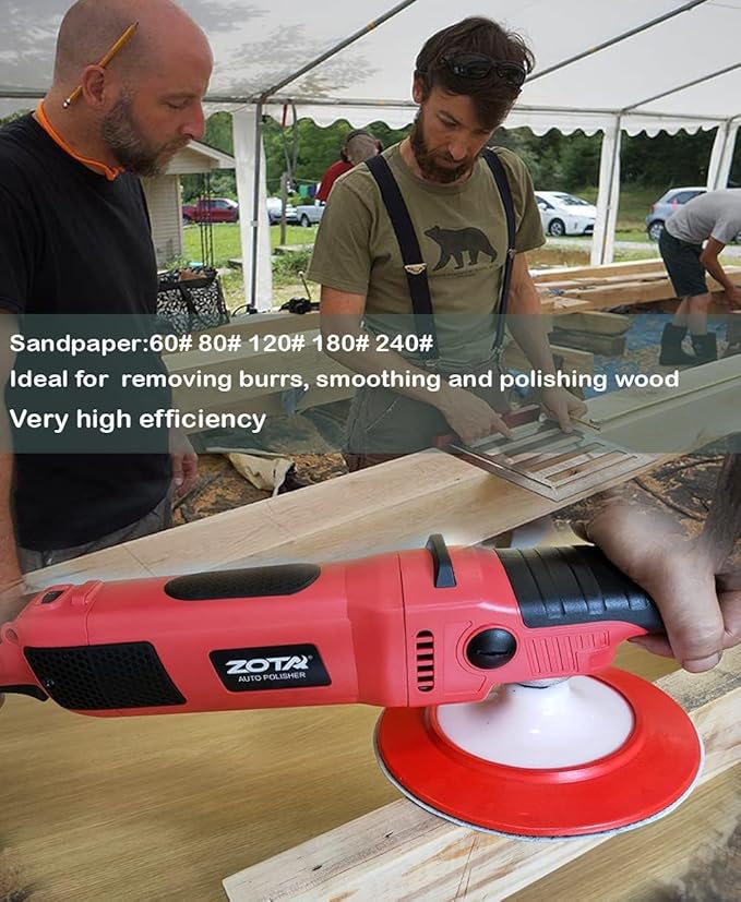 Rotary Polisher, 1200W Double Torque 6-inch/7-inch Car Polisher, 6 Variable Speed 1100-3050RPM Buffer with Soft Start