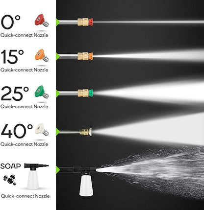 Pressure Cleaner High Power Cleaner with 4 Pressure Nozzle and Foam Cannon, powerCleaners for Home, Car Washing, Fence Cleaning, Patio, Green
