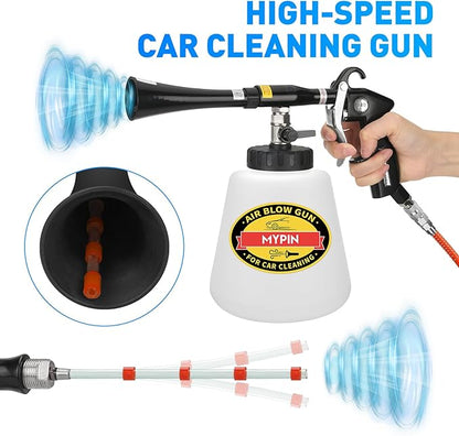 MYPIN Car Cleaning Gun Kit, 6-9.2Bar, High Pressure Air Blow Gun with 2 Set Nozzle, Interior Car Cleaning for Vehicle Upholstery Carpet Seat