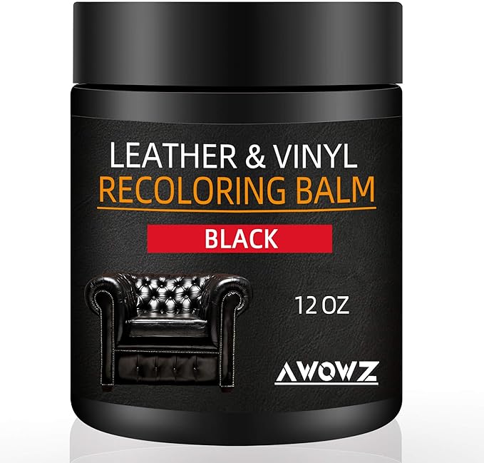 AWOWZ Leather Recoloring Balm - Scratch Repair & Color Restore Kit for Faded Leather, Leather Couch & Car Seats - 12OZ Leather Restorer Balm for Furniture, Auto Interior, Vinyl, Accessories (Black)