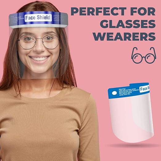 Medical Nation Face Shield | 10 Pack | Clear Plastic Face Shields for Women, Men & Kids, Anti-Fog, Lightweight Reusable Face Shield Mask, Safety Visor Cover with Comfortable Sponge & Elastic Band