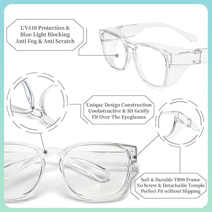 Alsenor Safety Glasses Anti Fog Goggles Fit Over Prescription Eyewear For ANSI Z87.1 Certified Oversized Eyeglasses For Men Women (Oversized-Clear)