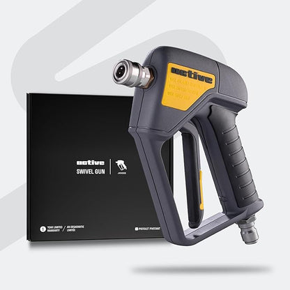 Active Swivel Pressure Washer Gun with an inbuilt 3/8” Inlet Male Swivel Plug for Pressure Washer Hose and 1/4” Female Quick Connect for nozzles, Wands & Foam Cannon for Home car wash and Detailing.
