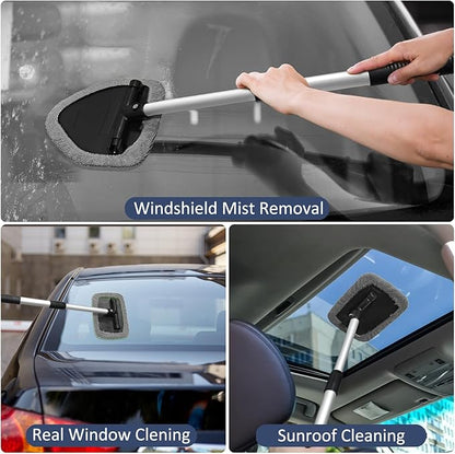 Beieverluck 20 Pieces Windshield Cleaner Tool, Inside Car Windshield Cleaning Tool with 12 Microfiber Pads, 4 Spray Bottle, and Extendable Handles Car Window Cleaning Tool Kit, Gray