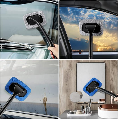 Frienda 2 Set Windshield Cleaner Tool Inside Car Windshield Cleaning Wand Auto Window Cleaner with Detachable Handle, 8 Reusable Microfiber Pads and 2 Spray Bottles for Car Interior(Gray, Blue)