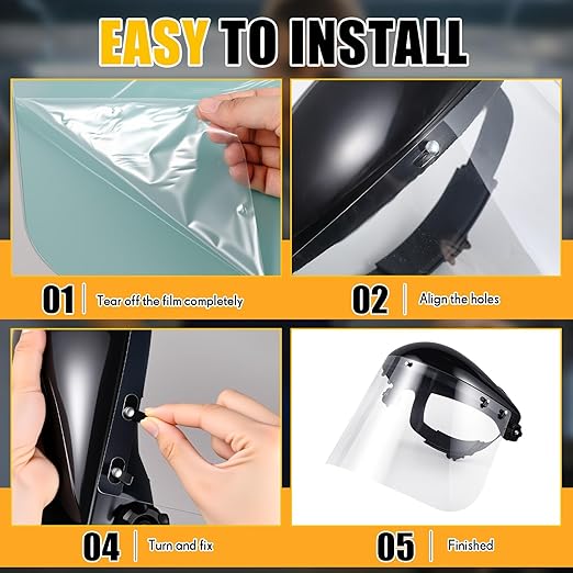 Kingdder 6 Pcs Clear Face Shield Replacement for Grinding and Cutting, 15x 8x 0.04 Inches Safety Faceshield Visors(PET,Edgeless)